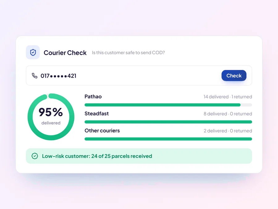Courier Check showing a 95% delivery success rate